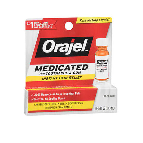 Orajel, 2X Medicated Toothache And Mouth Sores Fast-Acting Liquid, 0.45 Oz Orajel