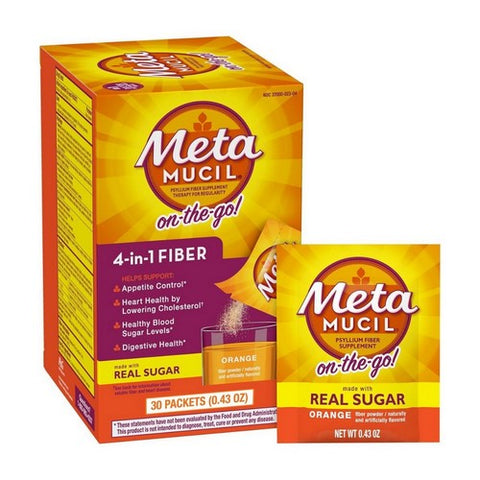 Metamucil, 4 In 1 Fiber On-The-Go Powder Packets Orange, 30 Count Metamucil