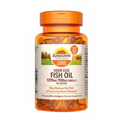 Sundown Naturals, Sundown Naturals Odorless Premium Omega-3 Fish Oil, 1290 mg, 72 Count Sundown Naturals