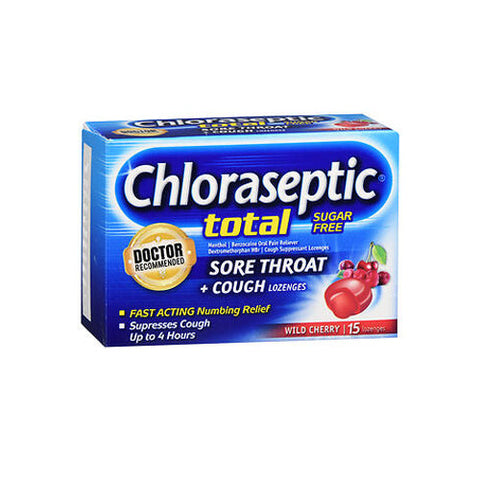 Chloraseptic, Total Sore Throat Plus Cough Lozenges Wild Cherry, 15 Count Chloraseptic