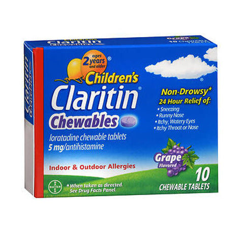 Claritin, Children'S 24 Hour Allergy Relief Chewable Tablets Grape, 5 mg, 10 Count Claritin