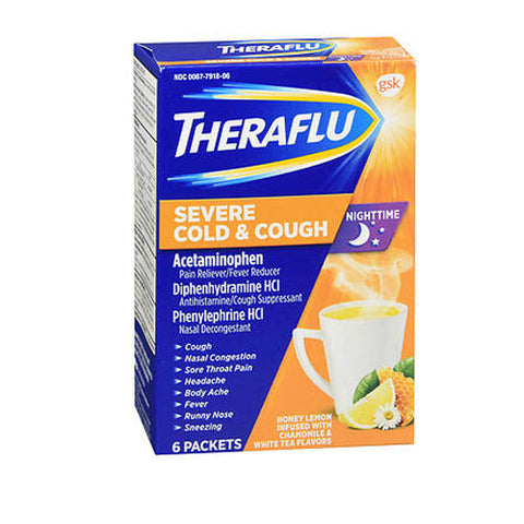 Novartis Consm Hlth Inc, Theraflu Severe Cold Cough Nighttime Packets, Honey Lemon Flavor 6 Each Theraflu