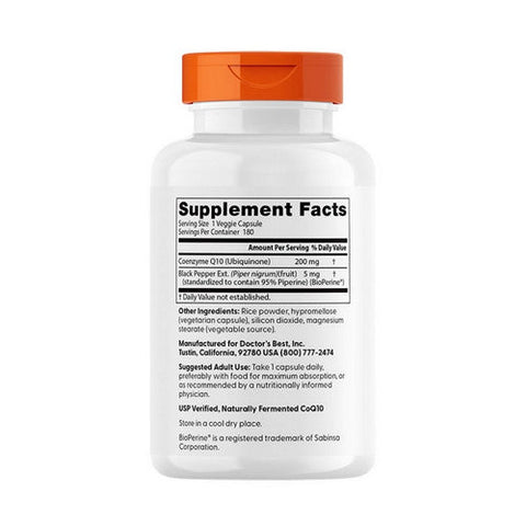 Doctors Best, High Absorption CoQ10 With BioPerine, 200 mg, 180 Veggie Caps Doctors Best
