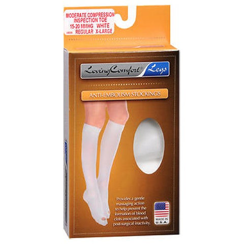 Anti-Embolism Stockings Moderate Compression Inspection Toe Regular X-Large White 1 Pair by Loving Comfort