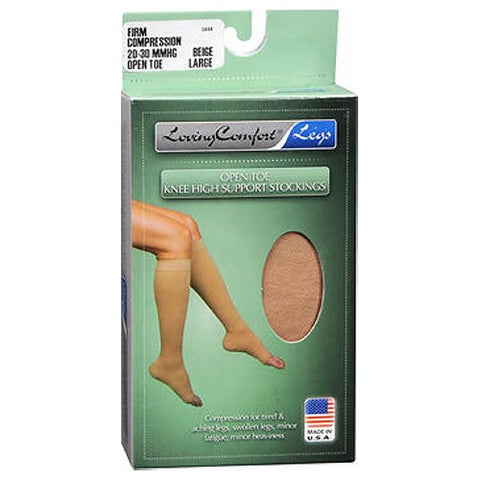 Loving Comfort Knee High Support Stockings Firm Beige Open Toe 2 Pairs by Scott Specialties