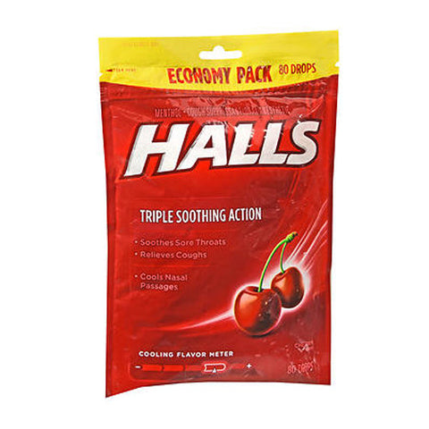 Halls, Mentho-Lyptus Drops Cherry, 80 Count Halls