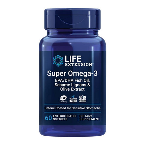 Life Extension, Super Omega-3 EPA/DHA Fish Oil, Sesame Lignans & Olive Extract Enteric Coated, 60 Soft Gels Life Extension