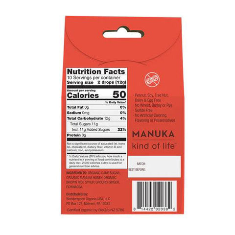 Wedderspoon, Organic Manuka Honey Drops Ginger with Echinacea, 4 Oz Wedderspoon