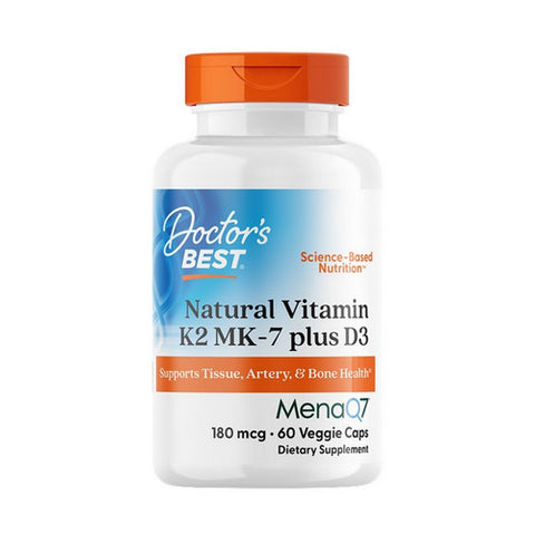 Doctors Best, Natural Vitamin K2 MK-7 with MenaQ7 plus Vitamin D3, 180 mcg, 60 Caps Doctors Best