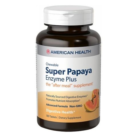 American Health, Super Papaya Enzyme Plus, 180 Chewable Wafers American Health