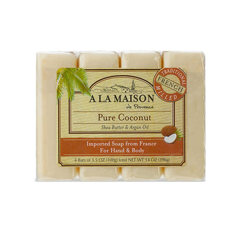 A La Maison, Hand & Body Bar Soap, Coconut 4/3.5 Oz A La Maison