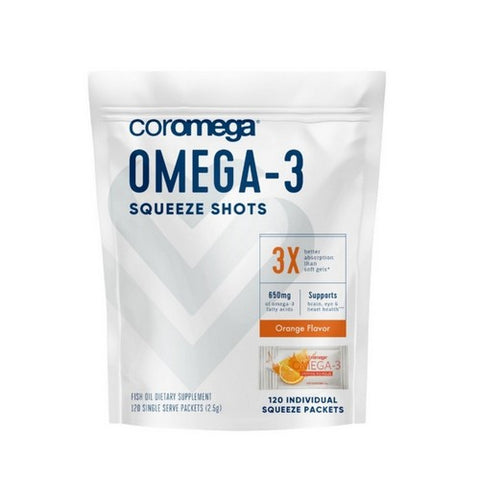 Coromega, Omega-3 Squeeze Shots Orange, 650 Mg, 120 Count Coromega