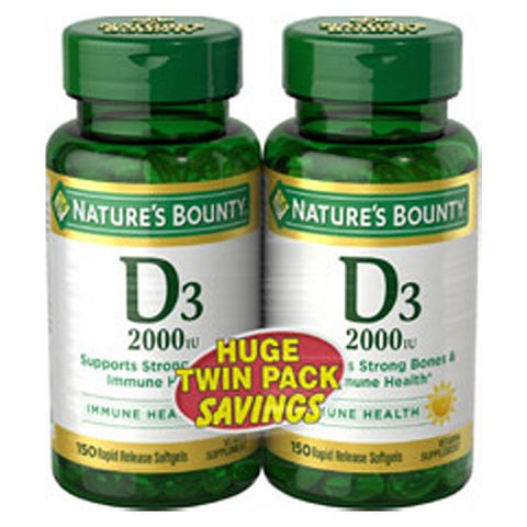 Nature's Bounty, Vitamin D3, 2000 IU, 12 X (150 Softgels + 150 Softgels) Nature's Bounty