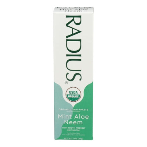 Radius, Organic Toothpaste Mint Aloe Neem, Mint Aloe Neem 3Oz Radius