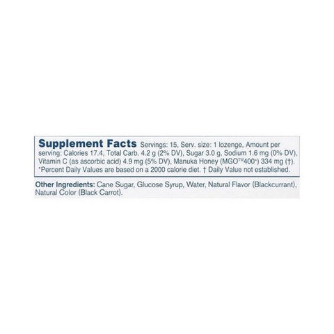 Manuka Health, Manuka Honey Lozenges Mgo 400+ Blackcurrant, Blackcurrant 15 Lozenges Manuka Health