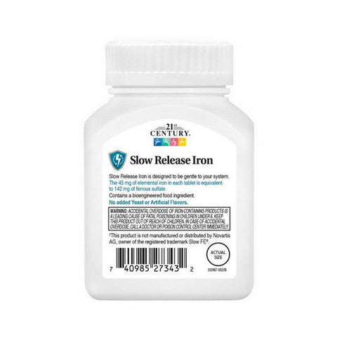 21st Century, Slow Release Iron High Potency, 45 Mg, 60 Tabs 21st Century