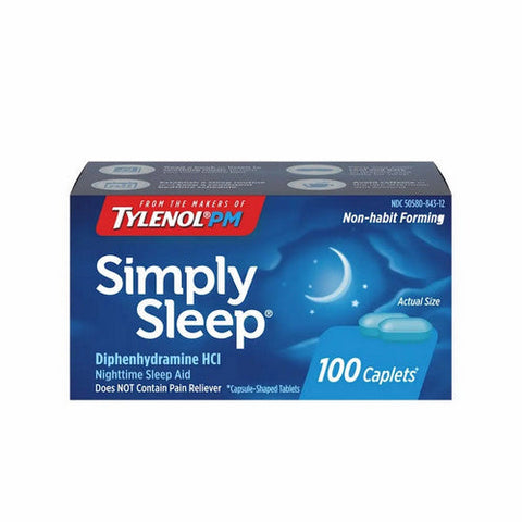 Simply Sleep, Nighttime Sleep Aid Caplets, 100 Tabs Simply Sleep