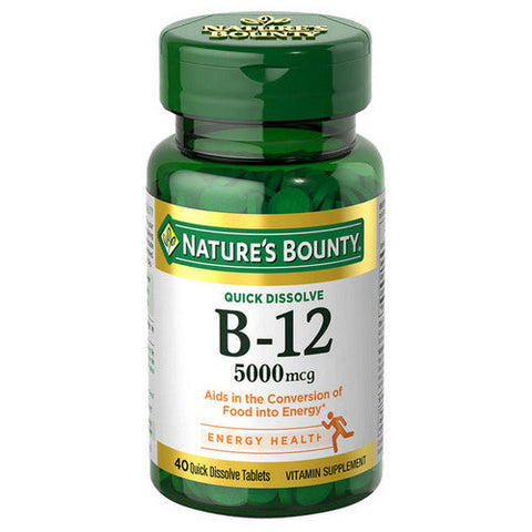 Nature's Bounty, Nature's Bounty B-12 Quick Dissolve Tablets, 5000 mcg, Natural Cherry Flavor, 40 Tabs Nature's Bounty
