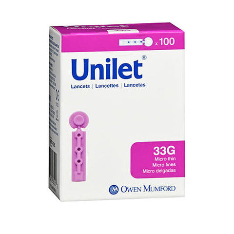 Lancet, Unilet Micro Thin 33G Lancets Single-Use Sterile, 100 Each Owen Mumford