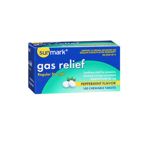 Sunmark, Gas Relief Chewable Tablets Regular Strength Peppermint Flavor, 100 Tabs Sunmark