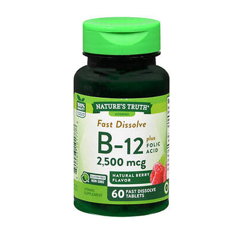 Nature's Truth, Vitamin B-12 Plus Folic Acid, 2500 mcg, Natural Berry Flavor, 60 Tabs Nature's Truth