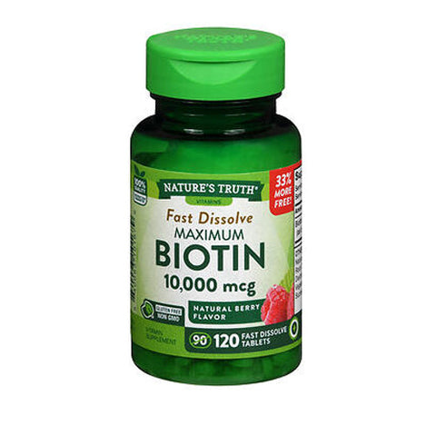 Nature's Truth, Ultra Biotin Fast Dissolve Tablets Natural Berry Flavor, 10000 mcg, 120 Tabs Nature's Truth