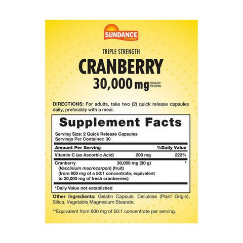Sundance, Ultra Triple Strength Cranberry + Vitamin C Capsules, 60 Caps Sundance
