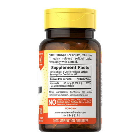 Sundance, High Potency Vitamin D3 Quick Release, 50 Mcg, 60 Softgels Sundance