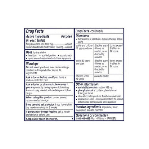 Alka-Seltzer, Effervescent Tablets Lemon Lime, 36 Tabs Alka-Seltzer