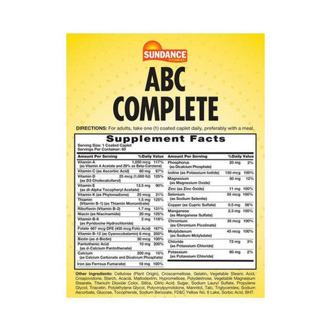 Sundance, Vitamins Abc Complete Adult Multivtamin And Mineral, 60 Tabs Sundance