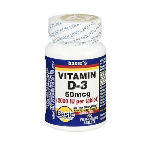 Basic Vitamins, Natural Vitamin D-3, 2000 IU, 200 Coated Tablets Basic Vitamins