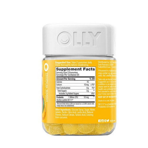 Olly, Probiotic Chewable Gummies For Immune And Digestive Support Tropical Mango, 0, 50 Gummies Olly