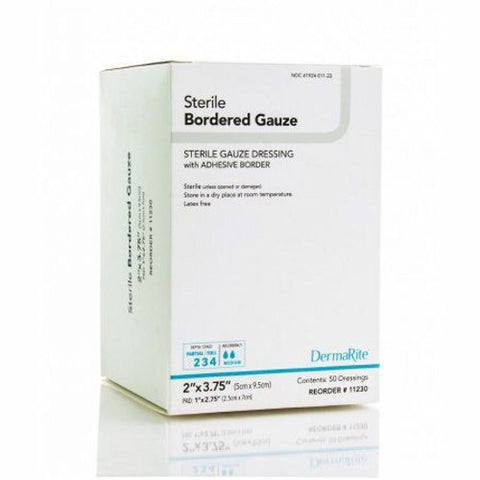 DermaRite, Adhesive Dressing DermaRite  2 X 3-1/4 Inch Gauze Square White Sterile, Box Of 50 DermaRite