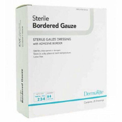 DermaRite, Adhesive Dressing DermaRite  4 X 10 Inch Gauze Rectangle White Sterile, Box Of 25 DermaRite