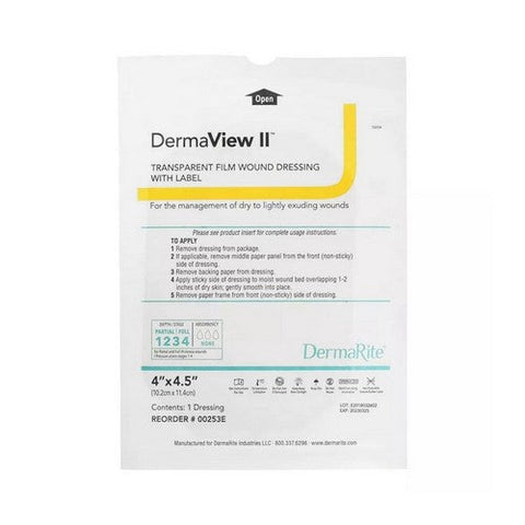 DermaRite, Transparent Film Dressing DermaView II Rectangle 4 X 4-1/2 Inch Frame Style Delivery With Label Ster, 1 Each DermaRite