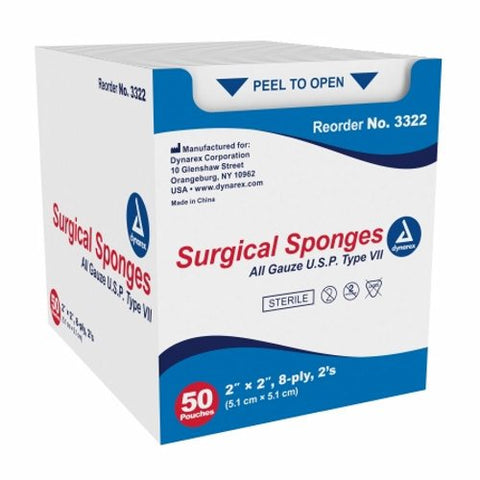 Dynarex, Gauze Sponge 2 X 2 Inch 8-Ply Sterile 3322, Case Of 30 Dynarex