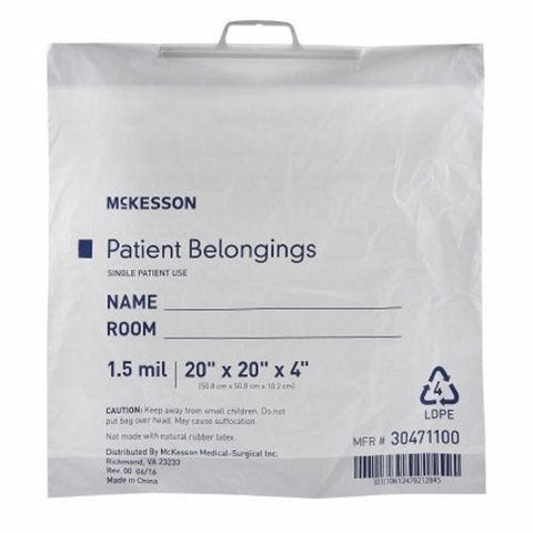 McKesson, Patient Belongings Bag McKesson 4 X 20 X 20 Inch Polyethylene Snap Closure White, Count of 250 McKesson