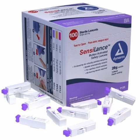 Dynarex, Lancet SensiLance Safety Lancet Needle 1.8 mm Depth 28 Gauge Push Button Activated, Case Of 10 Dynarex