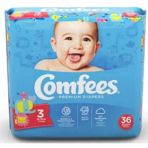Attends, Unisex Baby Diaper Comfees  Tab Closure Size 3 Disposable Moderate Absorbency, Case Of 4 Attends