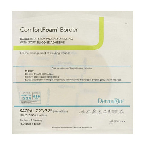 DermaRite, Silicone Foam Dressing 7-1/5 X 7-1/5 Inch Sterile, Box Of 5 DermaRite