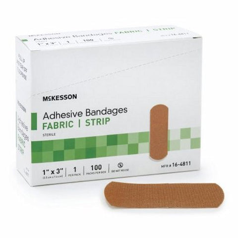 McKesson, Adhesive Strip 1 X 3 Inch Fabric Rectangle Tan Sterile 16-4811, Box Of 100 McKesson