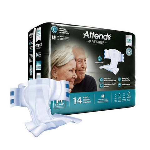 Attends, Premier Adult Incontinence Disposable Briefs Medium High-Rise Waist Tab Closure, Count of 14 Attends