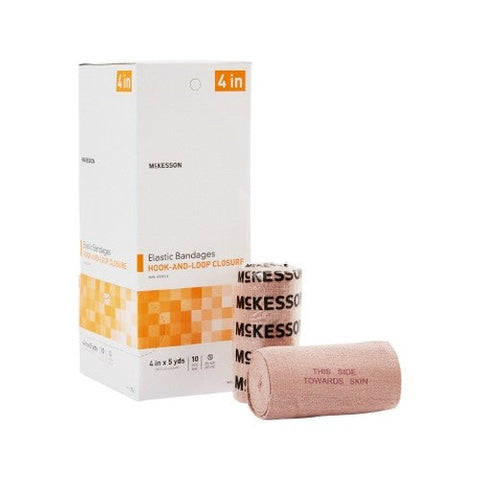 McKesson, Elastic Bandage 4 Inch X 5 Yard Single Hook and Loop Closure Tan 054, Box Of 10 McKesson