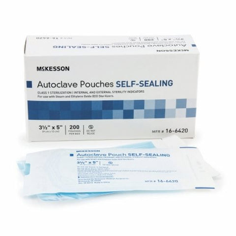 McKesson, Sterilization Pouch Ethylene Oxide EO Gas Steam 3-1/2 X 5 Inch 16-6420, Box Of 200 McKesson