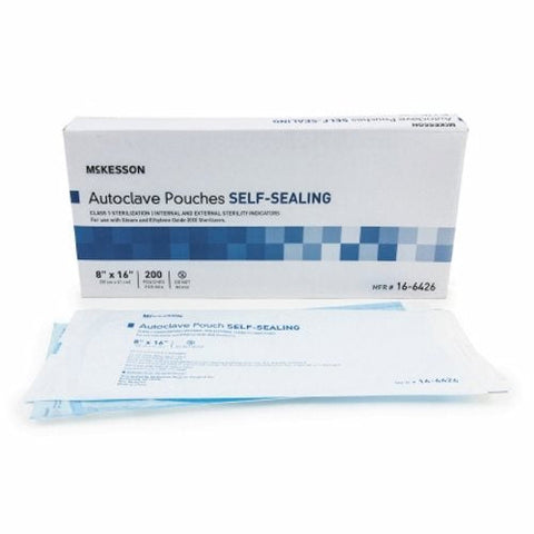 McKesson, Sterilization Pouch Ethylene Oxide EO Gas Steam 8 X 16 Inch 16-6426, Box Of 200 McKesson