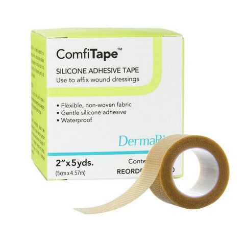 DermaRite, Medical Tape ComfiTape Waterproof Silicone 2 Inch X 5 Yards Tan NonSterile, 1 Roll DermaRite
