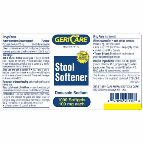 McKesson, Stool Softener Geri-Care  Softgel 1,000 per Bottle 100 mg Strength Docusate Sodium, Count of 12 McKesson