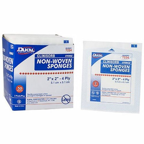 Dukal, NonWoven Sponge Clinisorb Polyester / Rayon 4-Ply 2 X 2 Inch Square Sterile, Box Of 50 Dukal