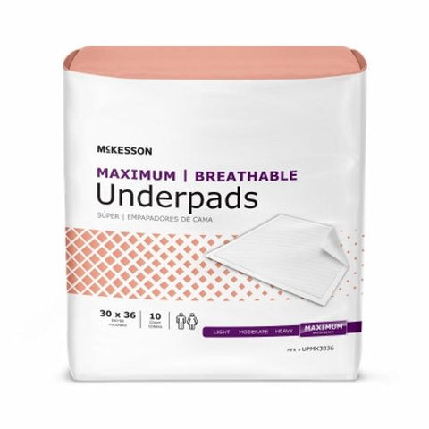 McKesson, Underpad McKesson Maximum Breathable 30 X 36 Inch Disposable Fluff / Polymer Maximum Absorbency, Count of 5 McKesson