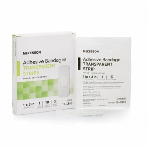 McKesson, Waterproof Adhesive Strip 1 X 3 Inch Silicone Rectangle Sheer Sterile, Case Of 32 McKesson